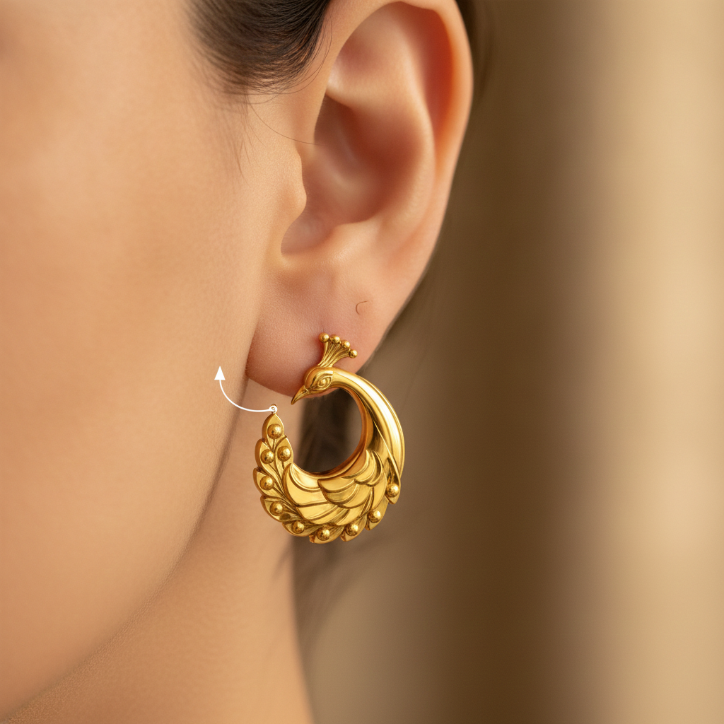 Peacock Stud Earrings – 9K Gold, Sterling Silver 925 or Polished Brass | Elegant Peacock Bird Earrings | Nature Inspired Jewellery | Handmade Gift for Her