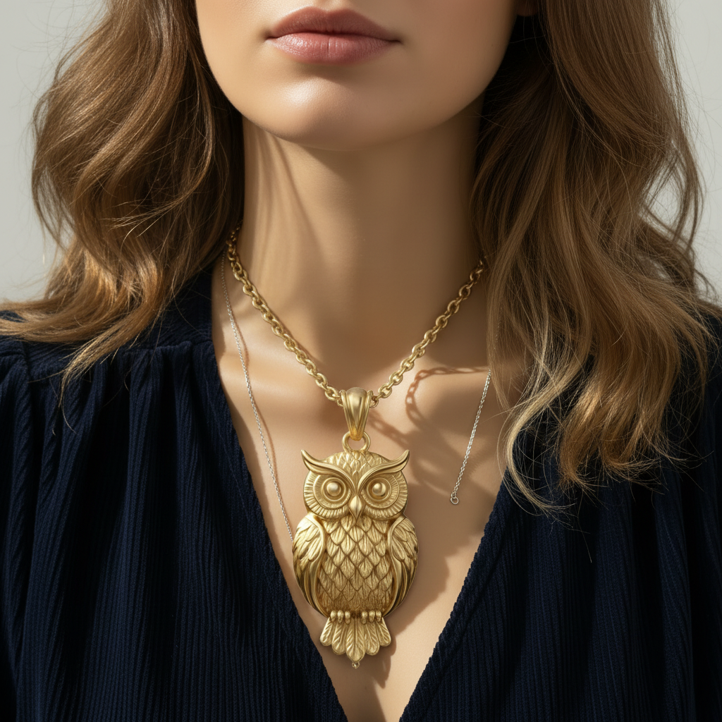 Owl Pendant Necklace | Gold, Silver & Brass | Minimalist Owl Charm Necklace