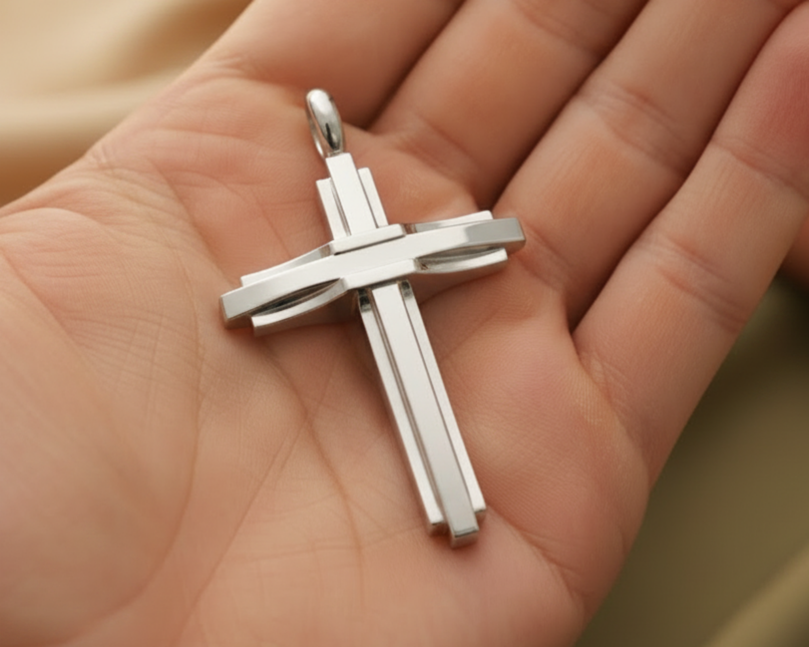Modern Christian Cross Pendant Necklace | 18K Gold & Sterling Silver | Faith Jewellery Gift