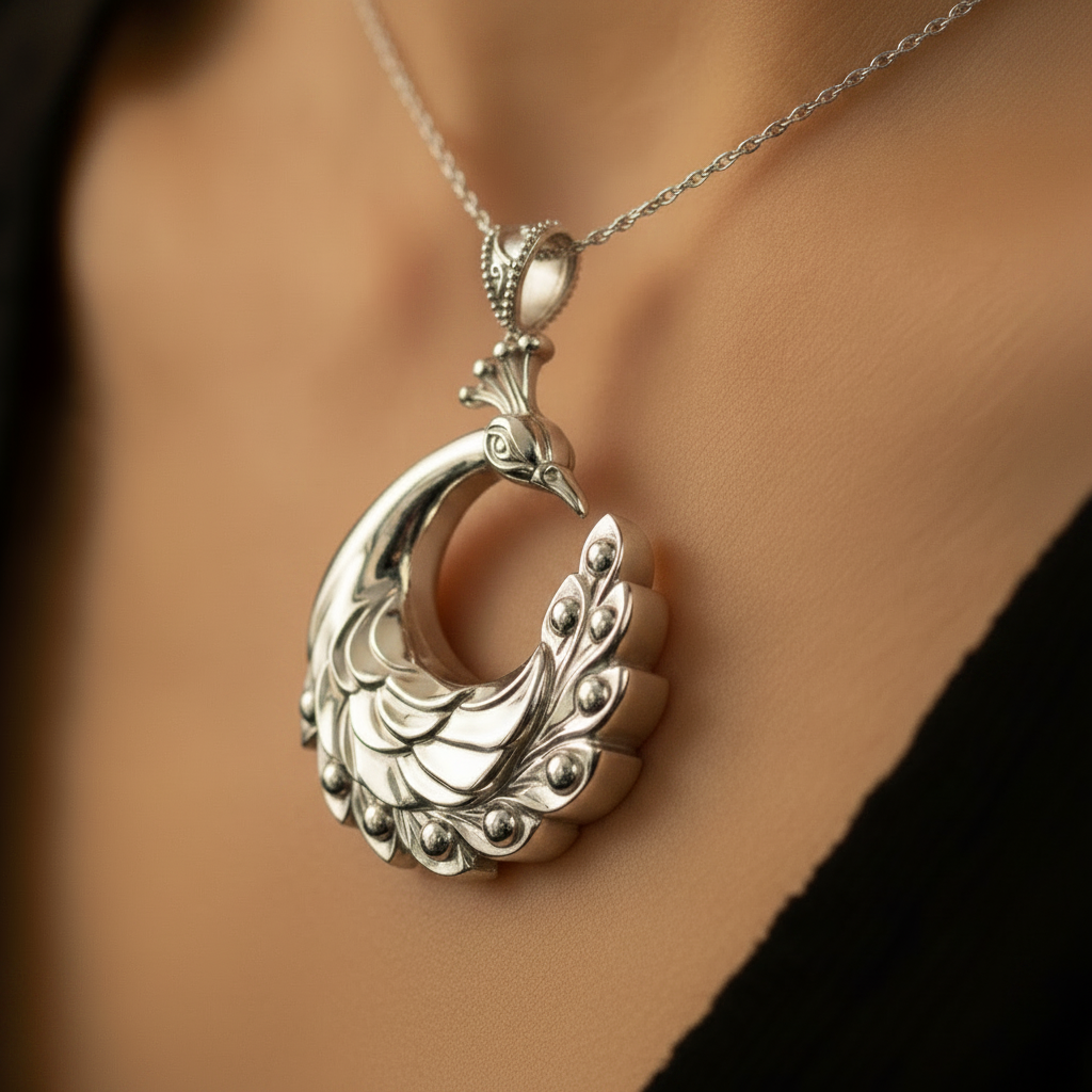 Peacock Pendant Necklace | 9K Gold, Sterling Silver 925 or Brass | Elegant Peacock Bird Charm | Art Deco Jewelry | Gift for Her
