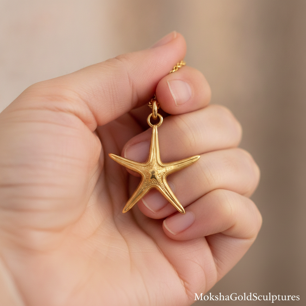 Royal Starfish Pendant Necklace | Astropecten articulatus Sea Star Jewelry | Handmade in 9K Gold, Sterling Silver or Polished Brass