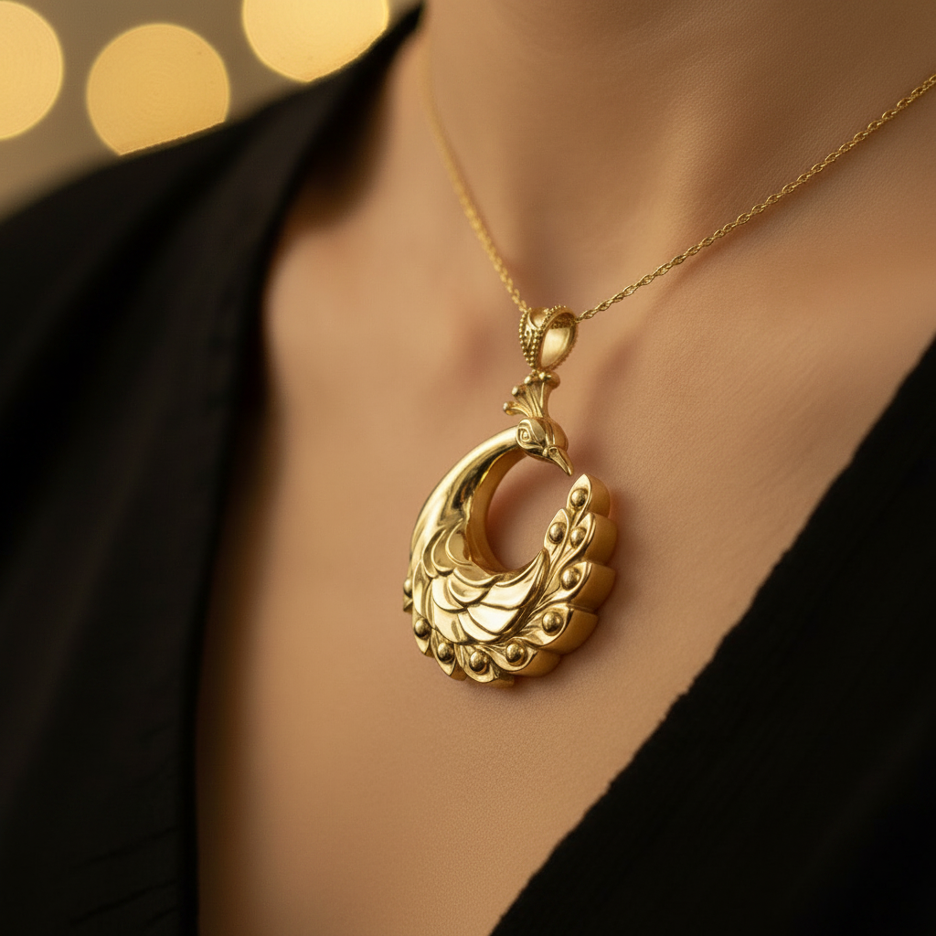 Peacock Pendant Necklace | 9K Gold, Sterling Silver 925 or Brass | Elegant Peacock Bird Charm | Art Deco Jewelry | Gift for Her
