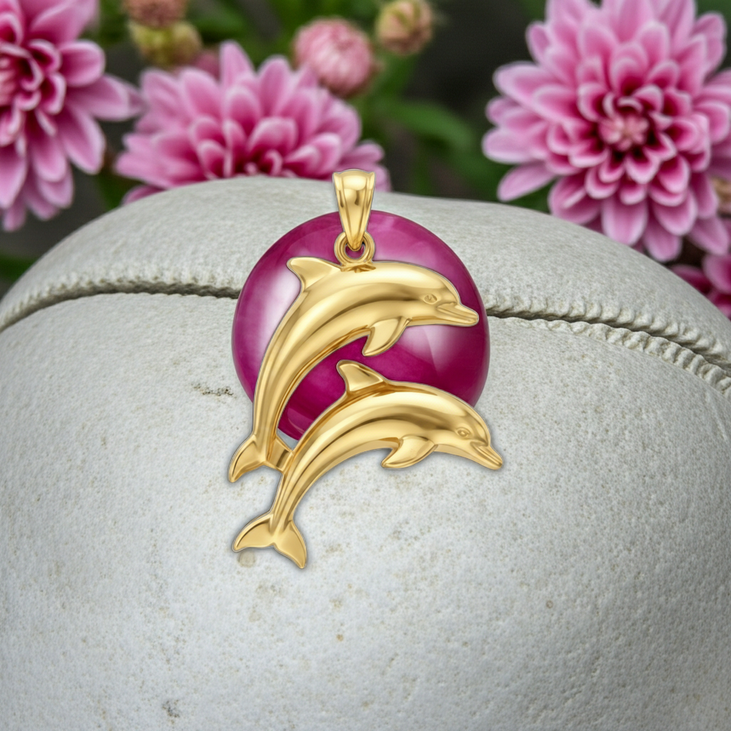 Two Dolphin Pendant Necklace | 18k Gold Plated or 925 Sterling Silver | Ocean Jewellery