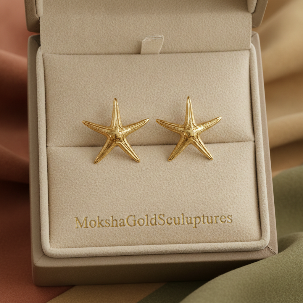 Royal Starfish Stud Earrings | Astropecten articulatus | 9K Gold, Sterling Silver or Polished Yellow Brass | Ocean Jewelry | Nautical Gift