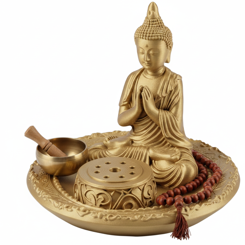 The Buddha Incense Holder Tray in gold, black, silver, or grey resin by MokshaGoldSculptures.