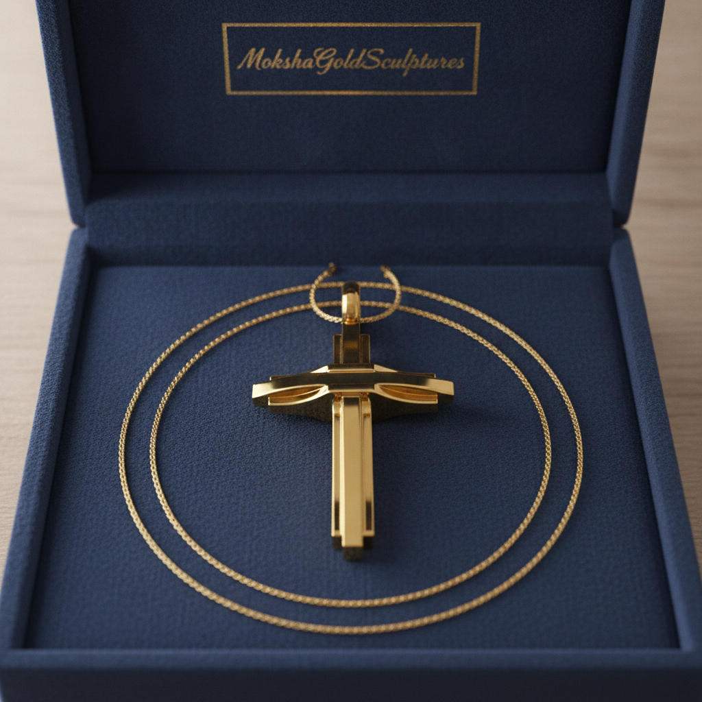 Modern Christian Cross Pendant Necklace | 18K Gold & Sterling Silver | Faith Jewellery Gift