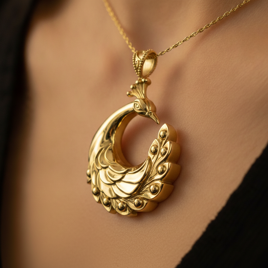 Peacock Pendant Necklace | 9K Gold, Sterling Silver 925 or Brass | Elegant Peacock Bird Charm | Art Deco Jewelry | Gift for Her
