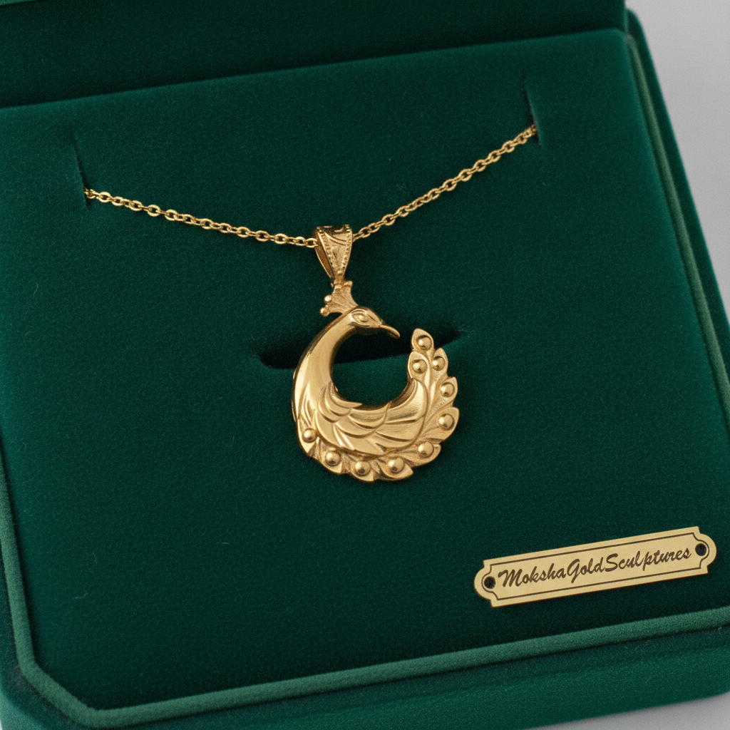 Peacock Pendant Necklace 25mm | 9K Solid Gold, Sterling Silver 925 or Polished Yellow Brass | Art Nouveau Peacock Necklace | Nature Inspired Bird Jewelry | Made to Order