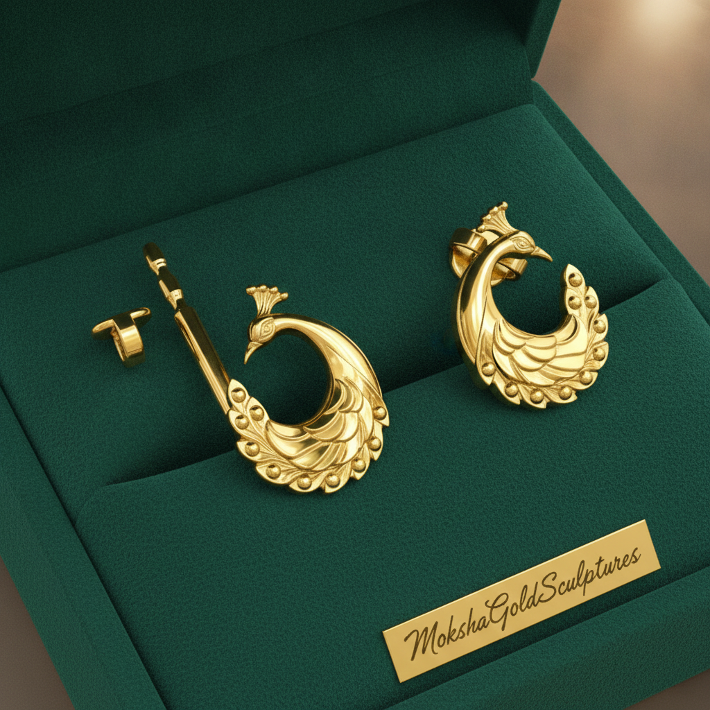 Peacock Stud Earrings – 9K Gold, Sterling Silver 925 or Polished Brass | Elegant Peacock Bird Earrings | Nature Inspired Jewellery | Handmade Gift for Her