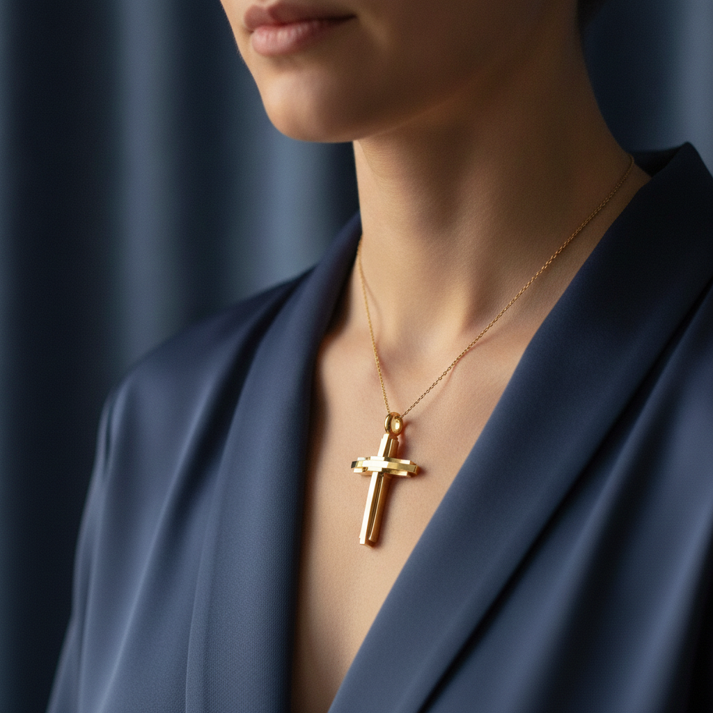 Modern Christian Cross Pendant Necklace | 18K Gold & Sterling Silver | Faith Jewellery Gift