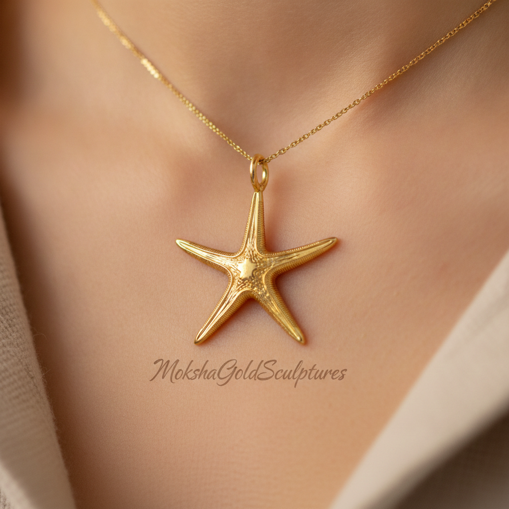 Royal Starfish Pendant Necklace | Astropecten articulatus Sea Star Jewelry | Handmade in 9K Gold, Sterling Silver or Polished Brass