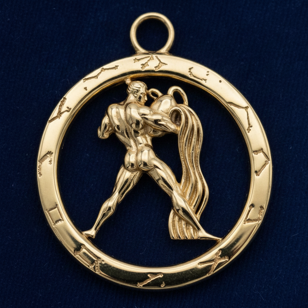 Aquarius Zodiac Pendant Necklace in 9K gold, sterling silver, or brass by MokshaGoldSculptures.