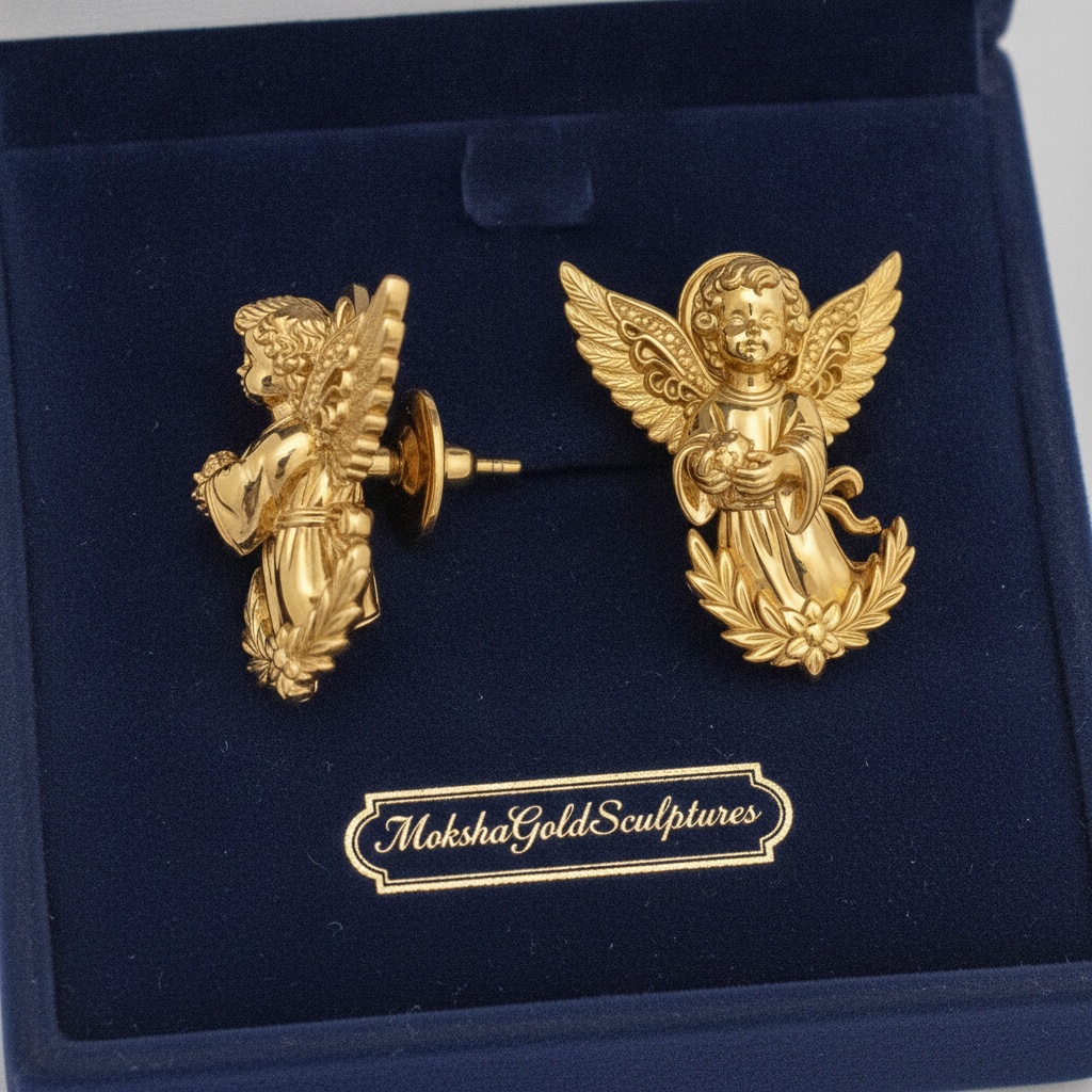 Angel Cherub Stud Earrings | 9K Gold, Sterling Silver or Brass | Handmade Angel Jewelry | Cherub Earrings | Artisan Religious Jewelry | Gift for Her