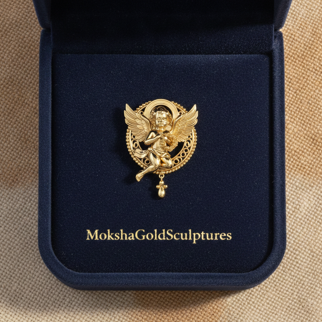 Golden Cherub Angel Stud Earrings | Guardian Angel Jewelry | 9K Gold, Sterling Silver & Yellow Brass | Handmade Religious Gift