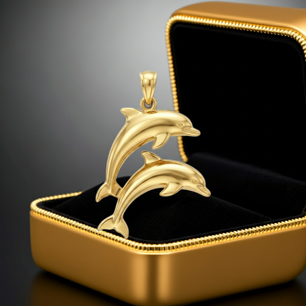 Two Dolphin Pendant Necklace | 18k Gold Plated or 925 Sterling Silver | Ocean Jewellery
