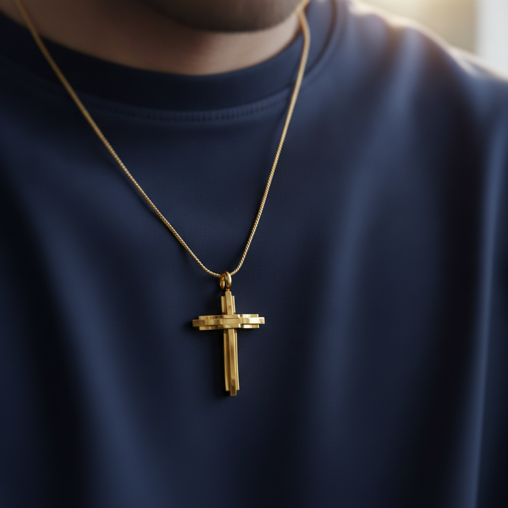 Modern Christian Cross Pendant Necklace | 18K Gold & Sterling Silver | Faith Jewellery Gift