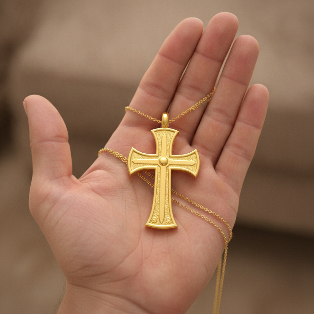 18K Gold Cross Pendant Necklace | Medieval Christian Cross | Faith Necklace | Religious Jewelry | Sacred Cross Pendant | Christian Gift