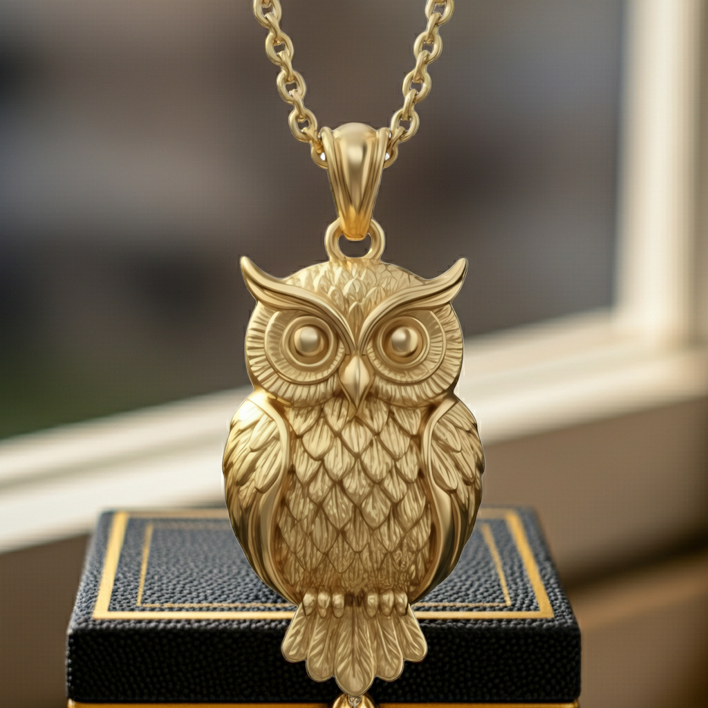 Owl Pendant Necklace | Gold, Silver & Brass | Minimalist Owl Charm Necklace