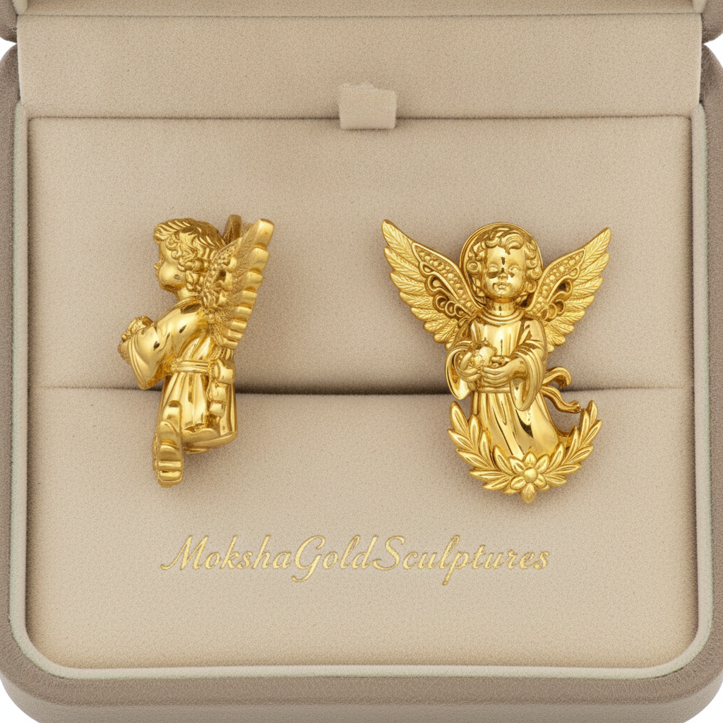 Angel Cherub Stud Earrings | 9K Gold, Sterling Silver or Brass | Handmade Angel Jewelry | Cherub Earrings | Artisan Religious Jewelry | Gift for Her