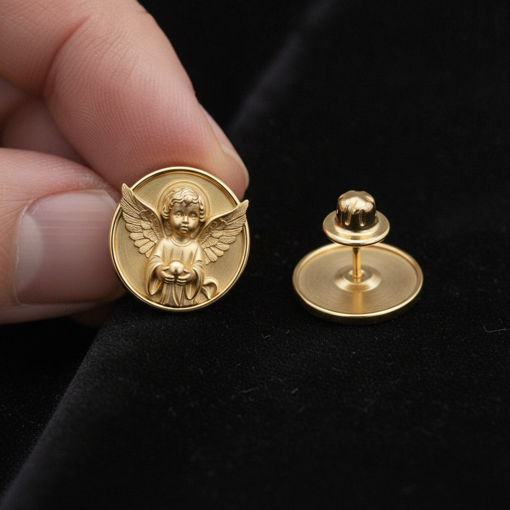 Angel Cherub Medallion Stud Earrings | 9K Gold, Sterling Silver or Brass | Celestial Angel Earrings | Religious Jewelry | Handmade Gift for Her