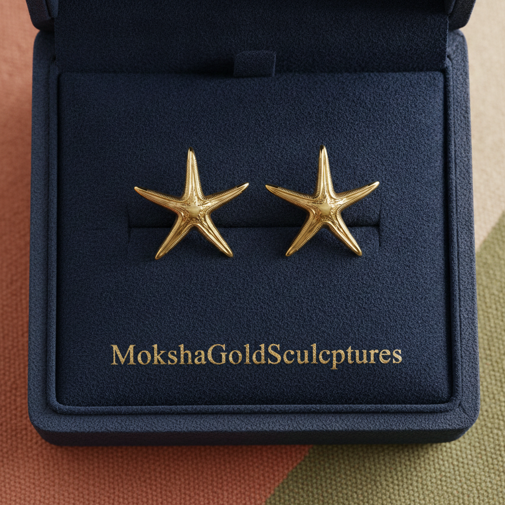 Royal Starfish Stud Earrings | Astropecten articulatus | 9K Gold, Sterling Silver or Polished Yellow Brass | Ocean Jewelry | Nautical Gift