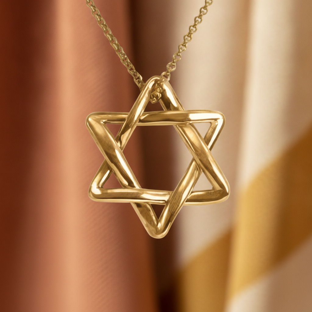 The Interlaced Star of David Pendant Necklace in 18K gold by MokshaGoldSculptures on a fine chain.