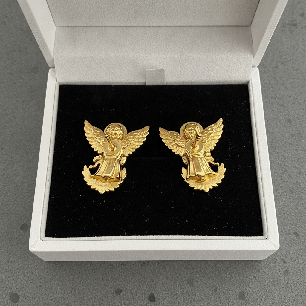 Angel Cherub Stud Earrings | 9K Gold, Sterling Silver or Brass | Handmade Angel Jewelry | Cherub Earrings | Artisan Religious Jewelry | Gift for Her