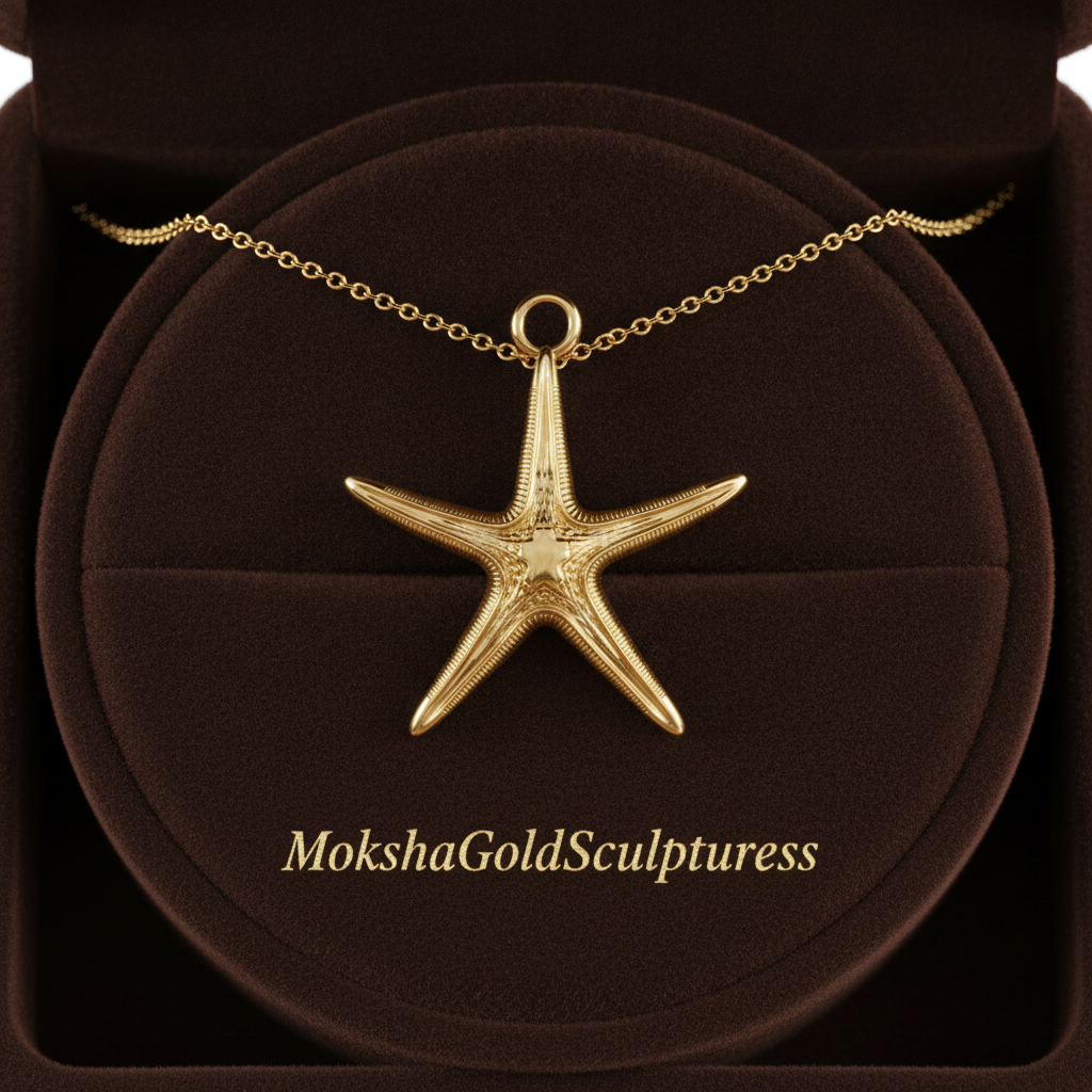 Royal Starfish Pendant Necklace | Astropecten articulatus Sea Star Jewelry | Handmade in 9K Gold, Sterling Silver or Polished Brass