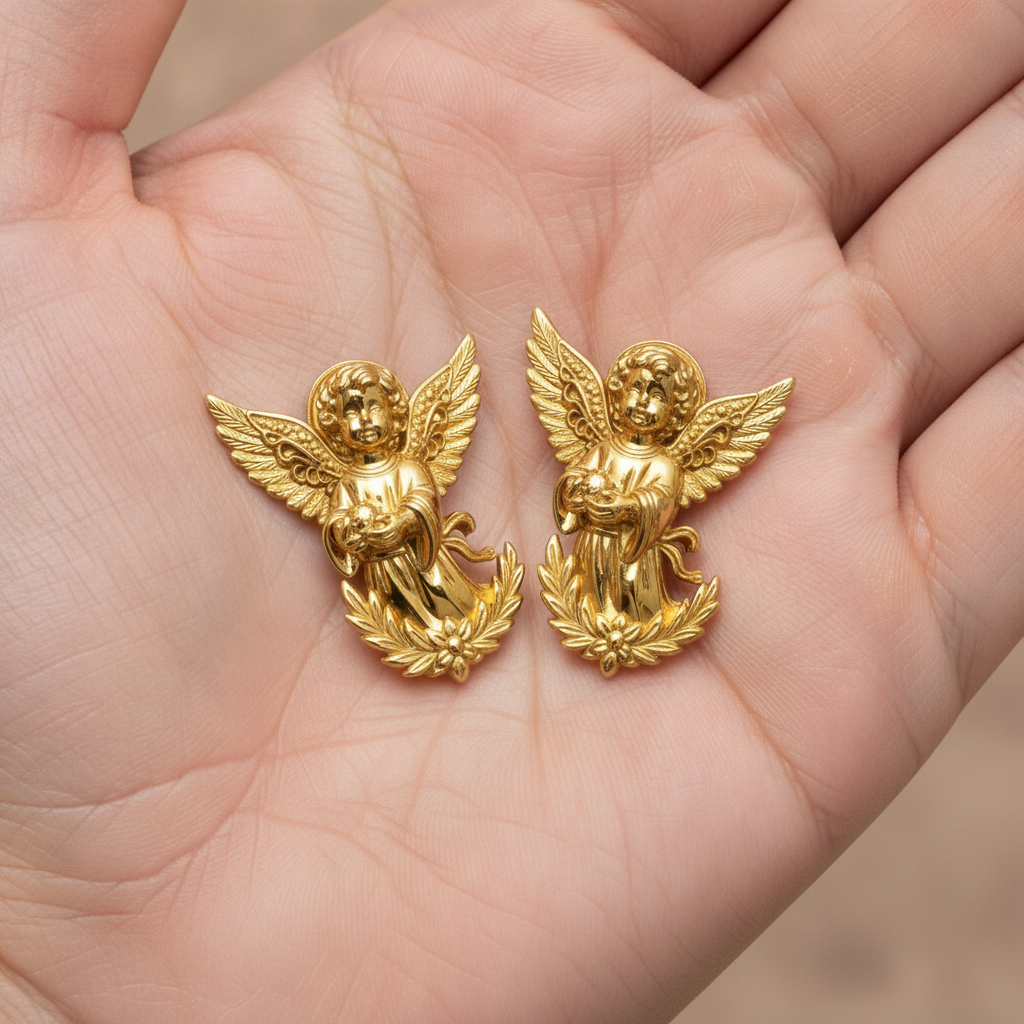 Angel Cherub Stud Earrings | 9K Gold, Sterling Silver or Brass | Handmade Angel Jewelry | Cherub Earrings | Artisan Religious Jewelry | Gift for Her