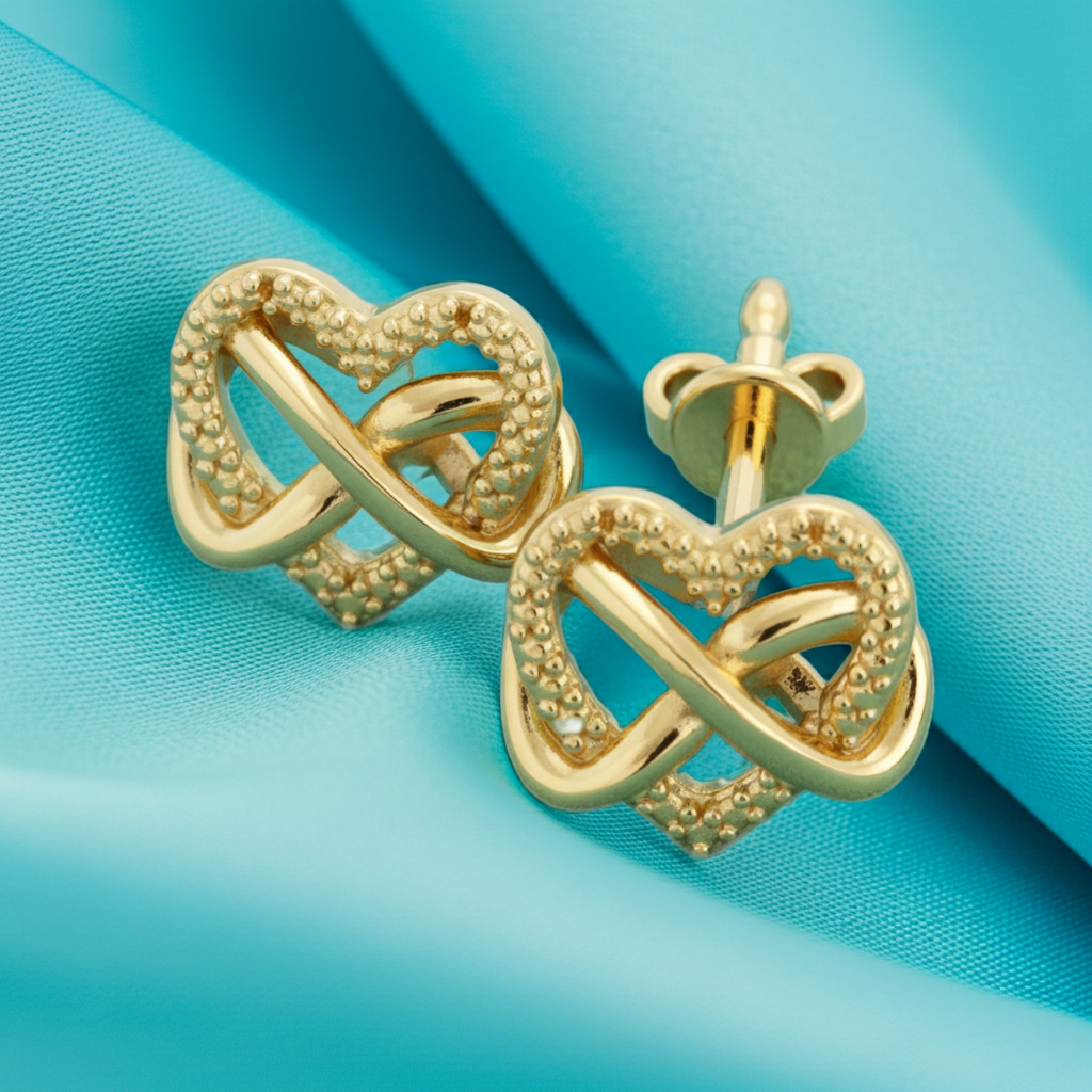 Intertwined Heart Stud Earrings in Gold | 20mm Modern Heart Studs | Lightweight Sculptural Love Knot Earrings