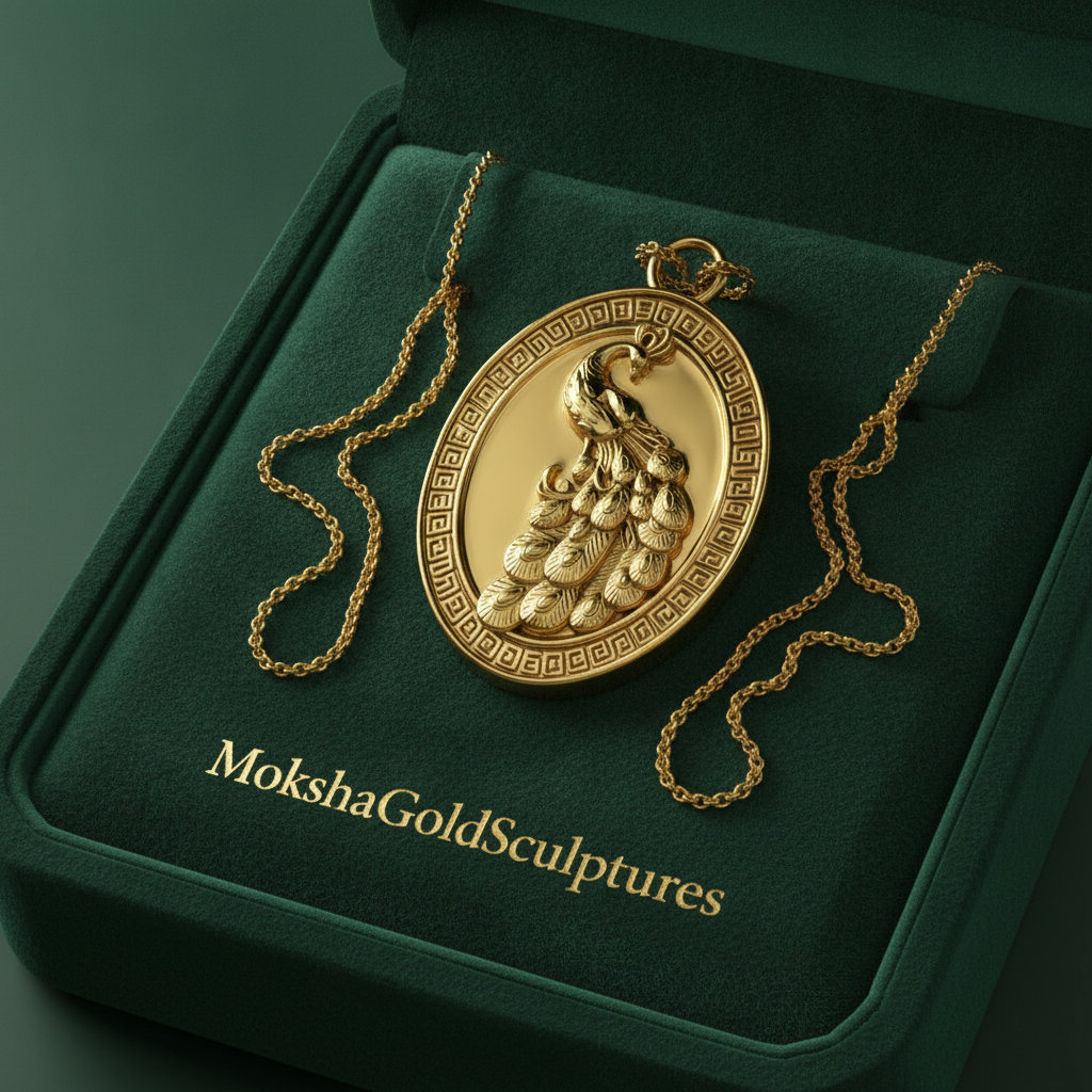Gothic Peacock Coin Pendant Necklace | 9K Gold, Sterling Silver & Polished Yellow Brass | Art Nouveau Peacock Medallion | Nature Bird Jewelry | Gift for Her
