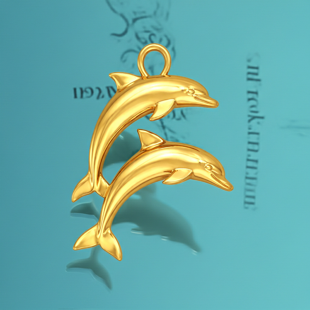 Gold Double Dolphin Pendant with Integrated Bail – Polished Finish – 28 x 21 mm