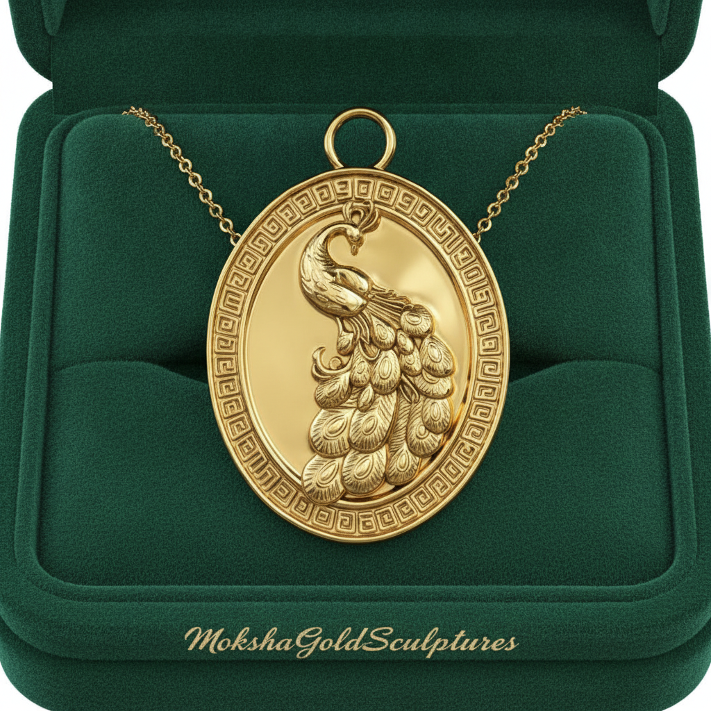Gothic Peacock Coin Pendant Necklace | 9K Gold, Sterling Silver & Polished Yellow Brass | Art Nouveau Peacock Medallion | Nature Bird Jewelry | Gift for Her