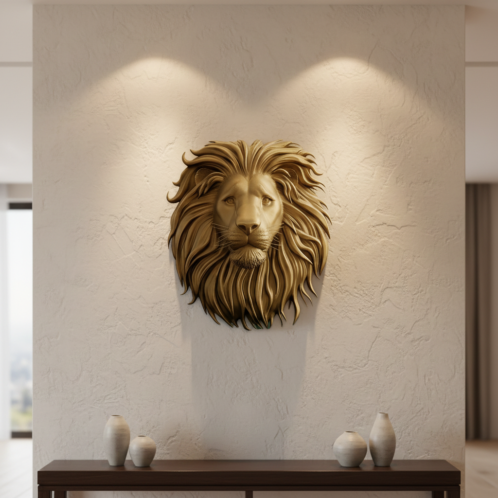 Lion Head Wall Mount PLA Sculpture 250mm | 3D Printed Lion Wall Art | Large Wall Decor | Handmade Animal Sculpture
