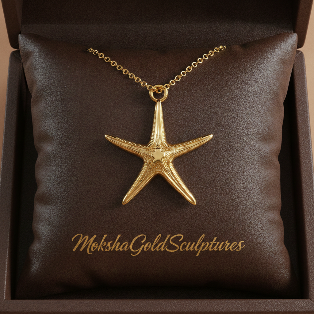 Royal Starfish Pendant Necklace | Astropecten articulatus Sea Star Jewelry | Handmade in 9K Gold, Sterling Silver or Polished Brass