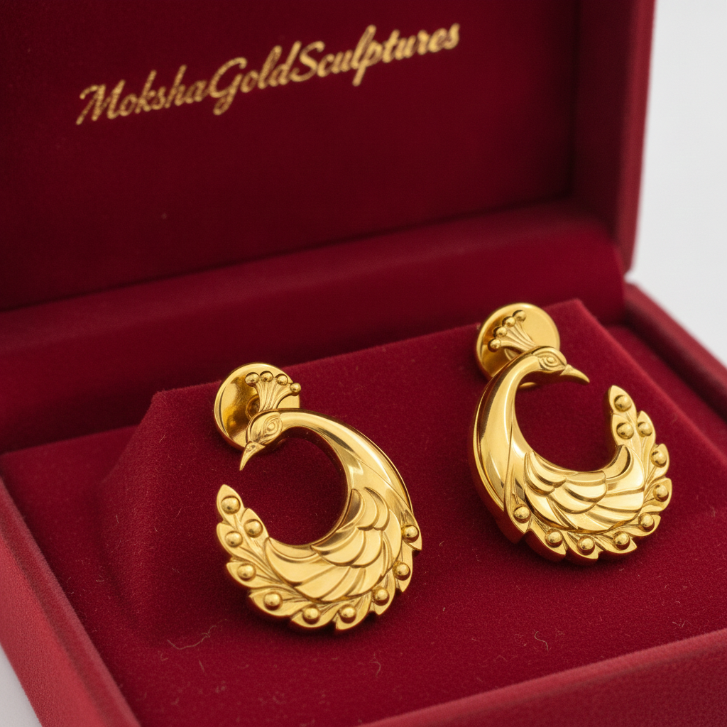 Peacock Stud Earrings – 9K Gold, Sterling Silver 925 or Polished Brass | Elegant Peacock Bird Earrings | Nature Inspired Jewellery | Handmade Gift for Her