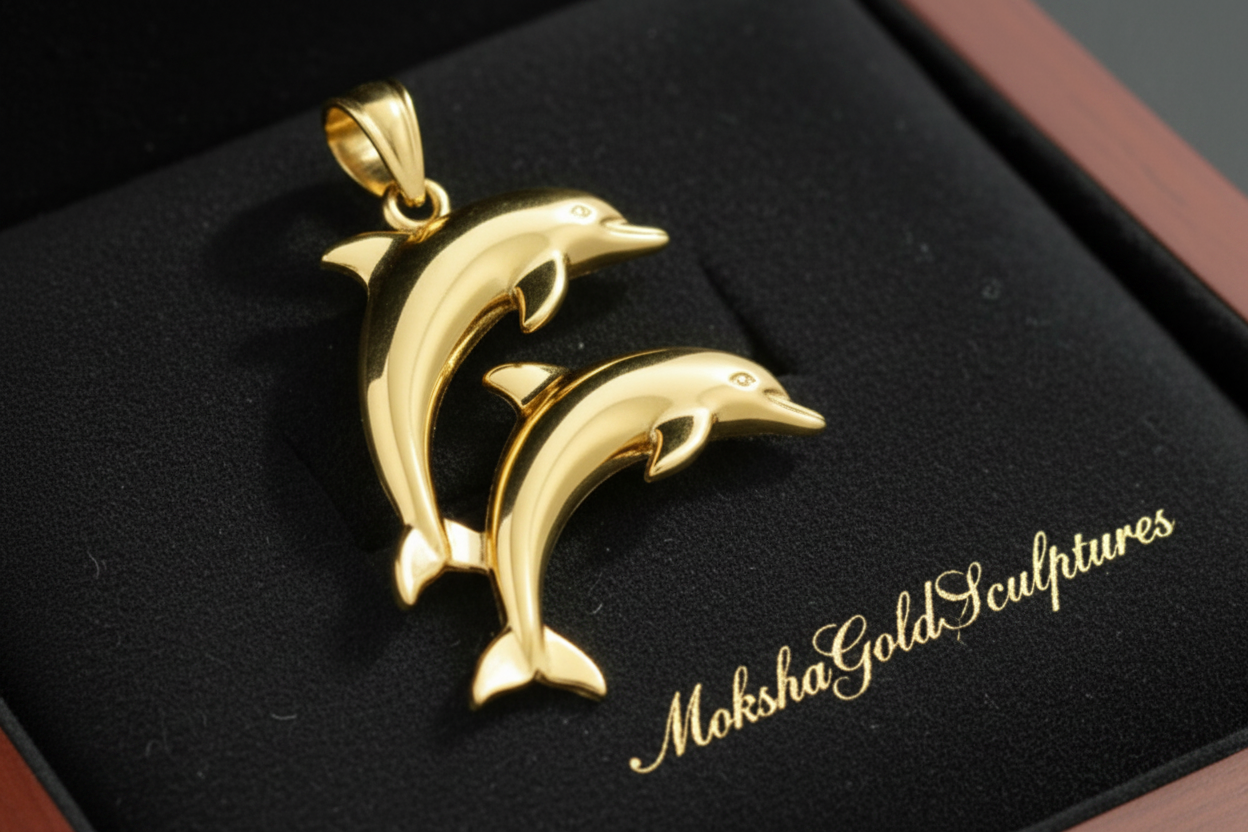 Two Dolphin Pendant Necklace | 18k Gold Plated or 925 Sterling Silver | Ocean Jewellery