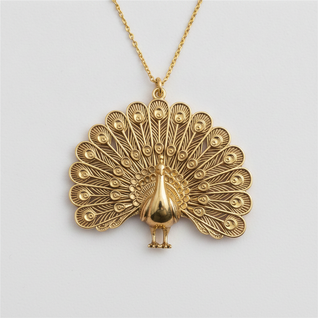 Peacock Fan Tail Pendant Necklace 25mm | 9K Gold, Sterling Silver 925 & Polished Yellow Brass | Elegant Bird Pendant | Nature Inspired Gift | Made to Order
