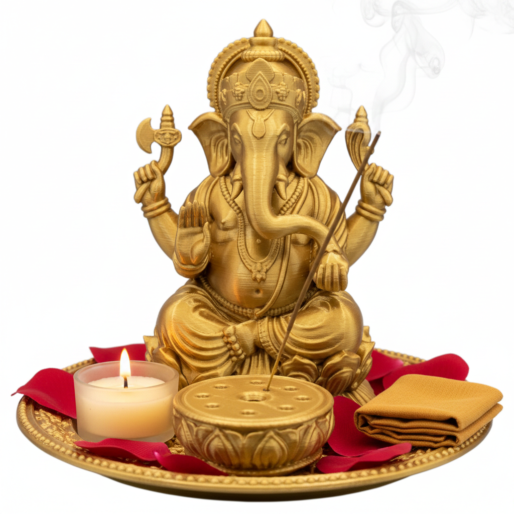 Ganesh Incense Holder Tray – PLA & Resin Decorative Statue with Incense Disk – Spiritual Home Décor – Meditation Altar Gift – Free UK Shipping