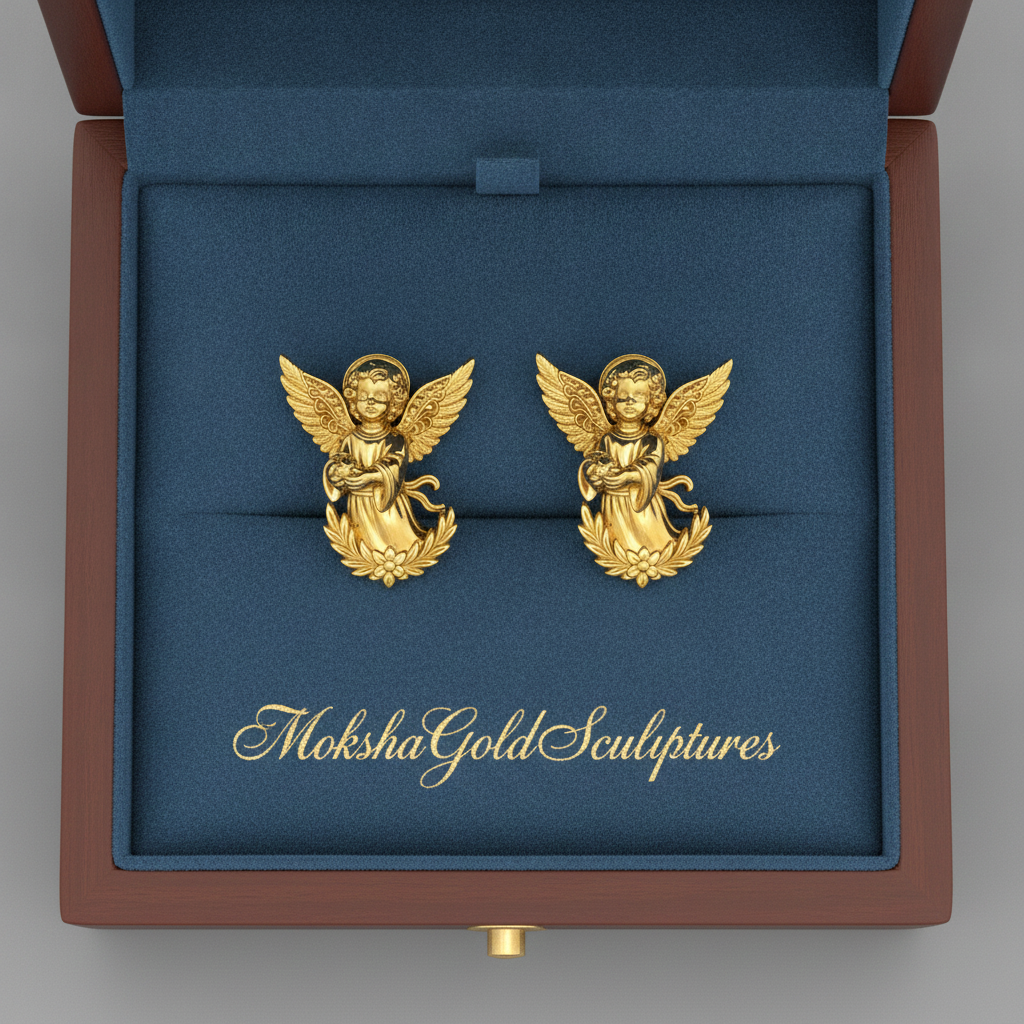Angel Cherub Stud Earrings | 9K Gold, Sterling Silver or Brass | Handmade Angel Jewelry | Cherub Earrings | Artisan Religious Jewelry | Gift for Her