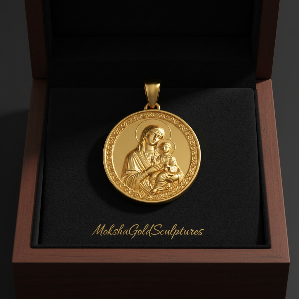 Mary with Baby Jesus Pendant Necklace – Ancient Religious Scene Jewelry – Catholic Christian Devotional Gift