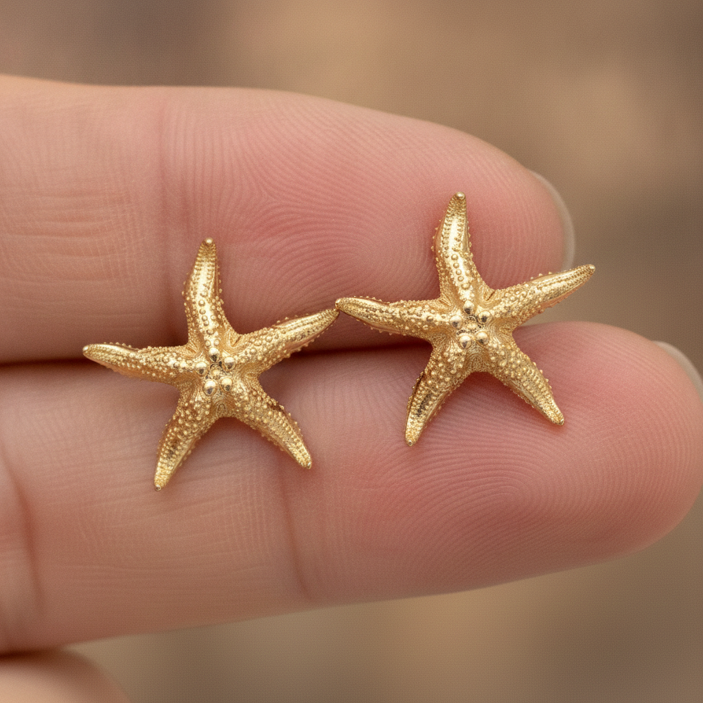 Starfish Stud Earrings | 9K Gold, Sterling Silver or Brass | Beach Jewelry | Ocean Inspired Earrings | Sea Star Studs | Coastal Gift for Her