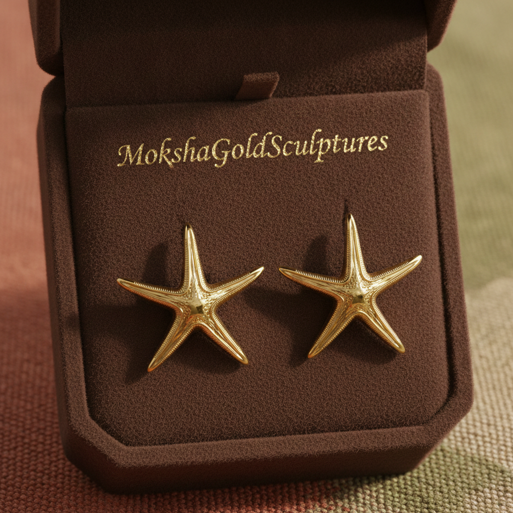 Royal Starfish Stud Earrings | Astropecten articulatus | 9K Gold, Sterling Silver or Polished Yellow Brass | Ocean Jewelry | Nautical Gift