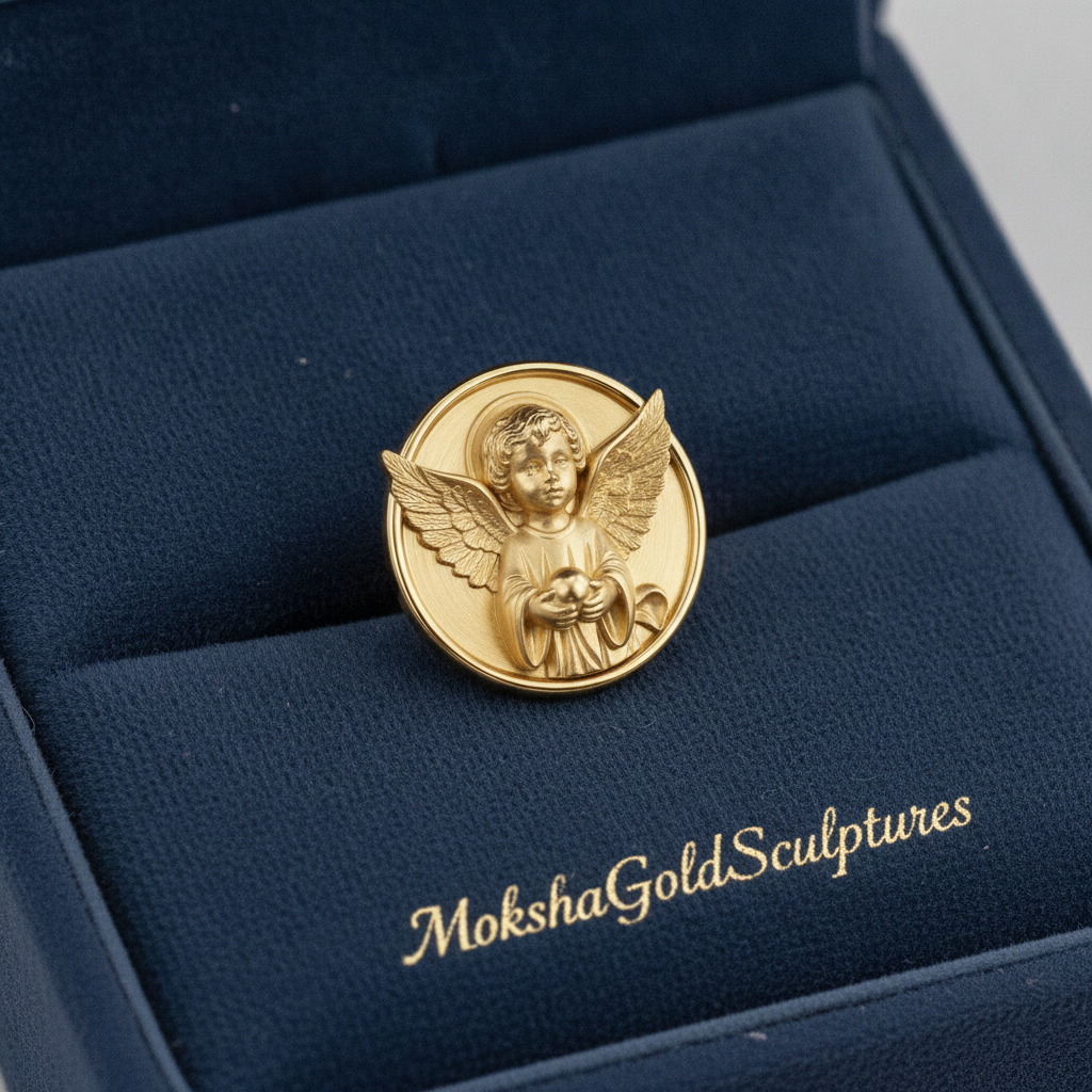 Angel Cherub Medallion Stud Earrings | 9K Gold, Sterling Silver or Brass | Celestial Angel Earrings | Religious Jewelry | Handmade Gift for Her