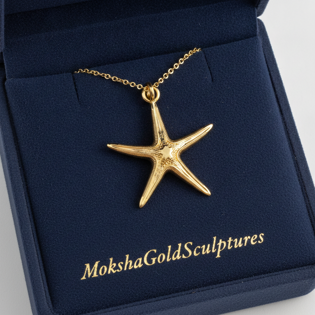 Royal Starfish Pendant Necklace | Astropecten articulatus Sea Star Jewelry | Handmade in 9K Gold, Sterling Silver or Polished Brass