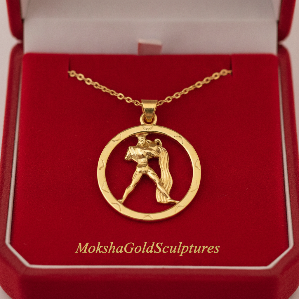 25mm Aquarius Zodiac Pendant Necklace, Men's Water Bearer Necklace, 9K Gold, Sterling Silver or Brass, Astrology Jewellery Gift