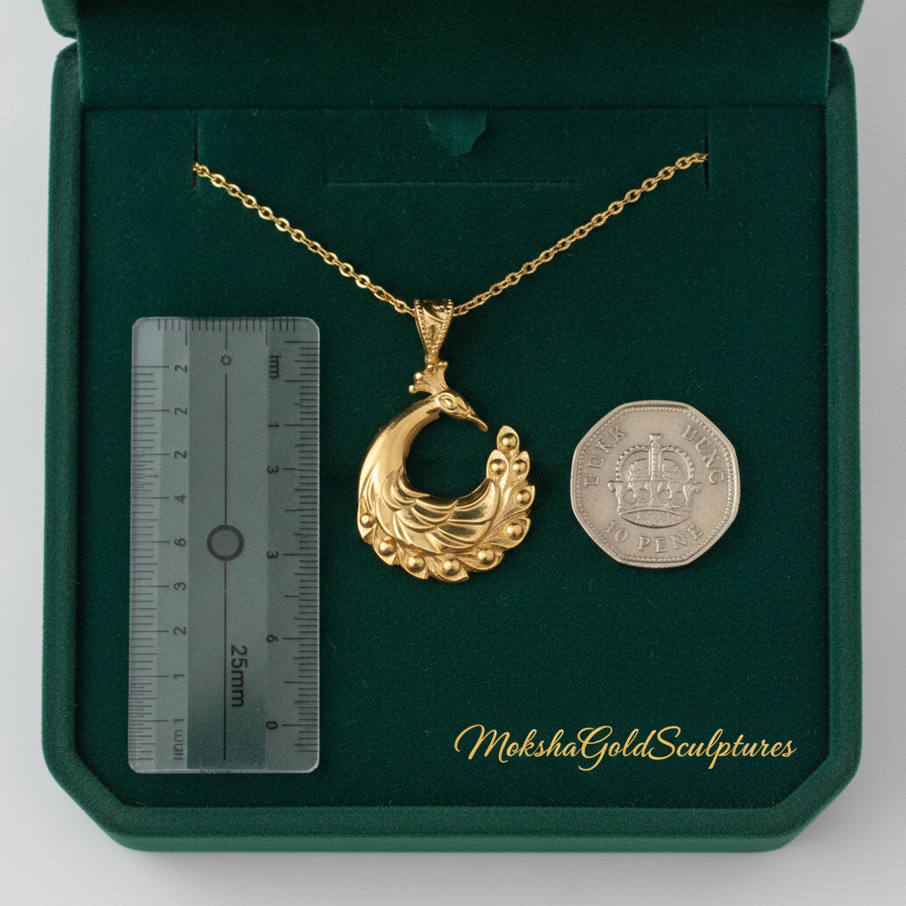 Peacock Pendant Necklace 25mm | 9K Solid Gold, Sterling Silver 925 or Polished Yellow Brass | Art Nouveau Peacock Necklace | Nature Inspired Bird Jewelry | Made to Order