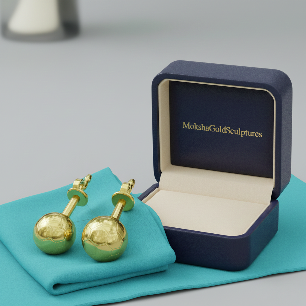 Football Stud Earrings – 10mm Soccer Ball Stud Earrings in Polished Gold