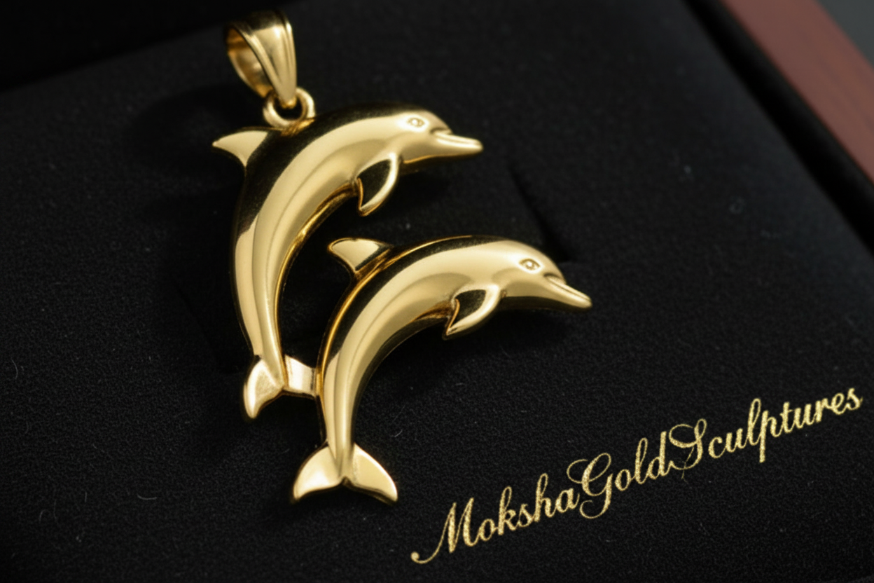 Two Dolphin Pendant Necklace | 18k Gold Plated or 925 Sterling Silver | Ocean Jewellery