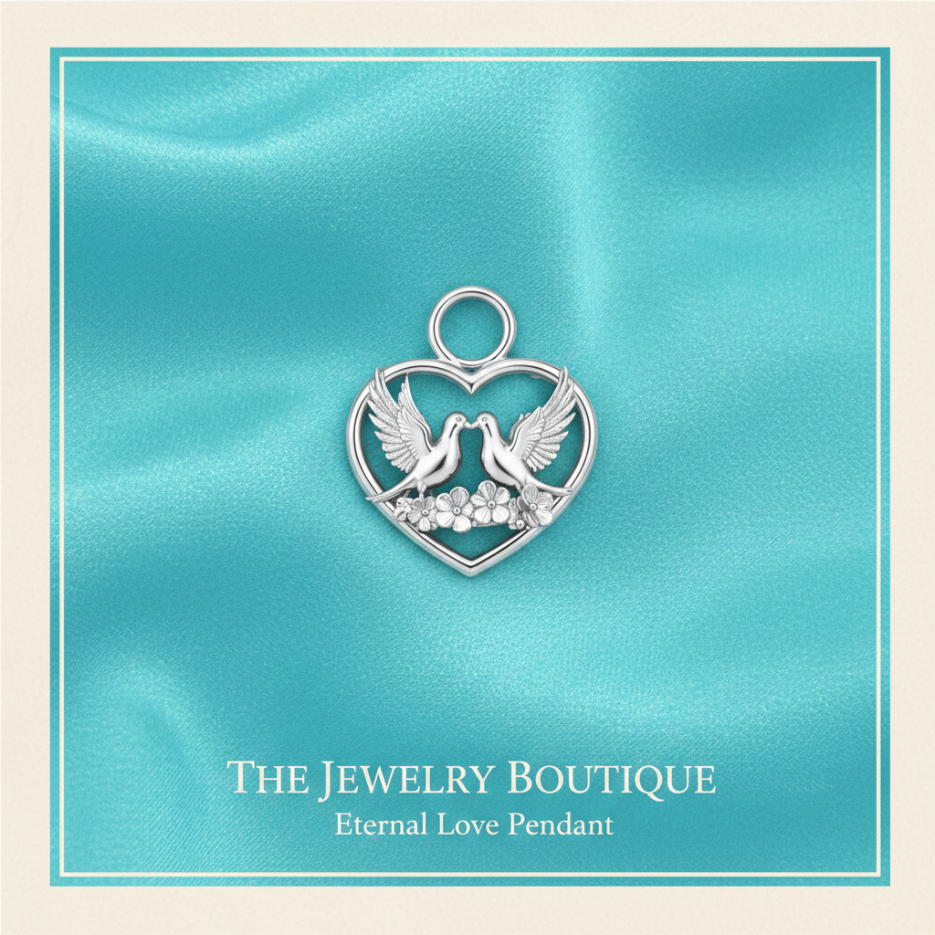 Heart and Dove Pendant - Polished Silver and Brass Romantic Love Charm